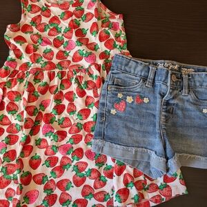 Cat & Jack Strawberry Print Dress and Denim Shorts Set